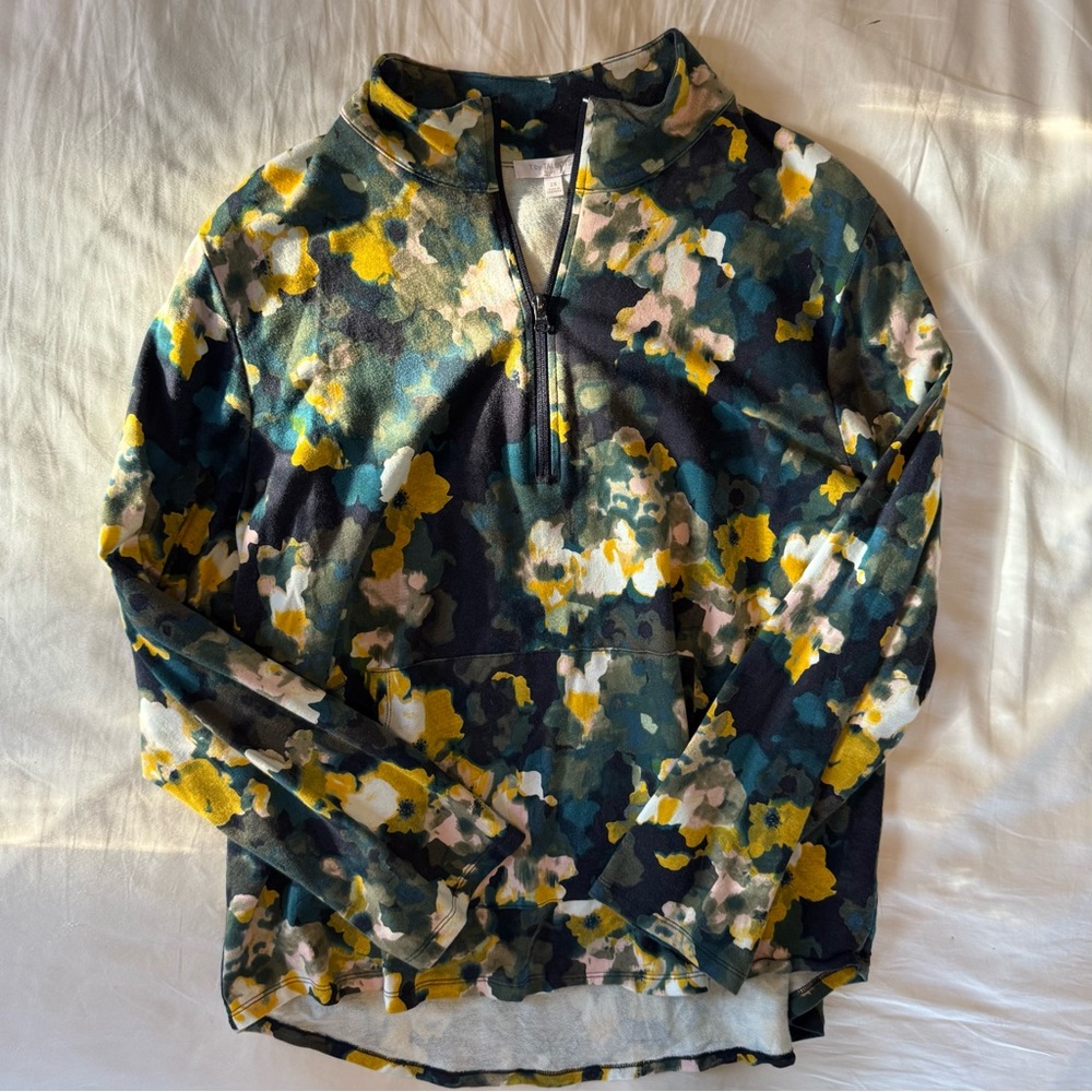 T By Talbots Half Zip Pullover Blurred Floral - Picture 2 of 5
